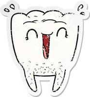verontruste sticker van een cartoon blije tand vector