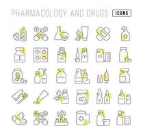 set van lineaire iconen van farmacologie en drugs vector