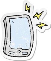 retro noodlijdende sticker van een cartoon mobiele telefoon vector