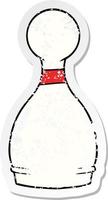 verontruste sticker van een cartoon bowling pin vector