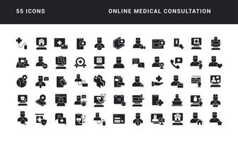 set van eenvoudige iconen van online medische consultatie vector
