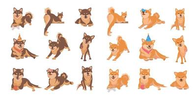 set shiba inu honden vector