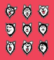 verzameling Siberische Husky-stickers vector