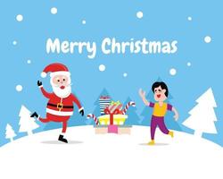 illustratie vectorafbeelding van de kerstman en jongen zijn blij om kerst te vieren, perfect voor religie, kerk, kerstmis, vakantie, enz. vector