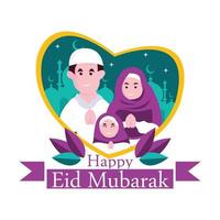 illustratie vectorafbeelding van de familie wenst u een gelukkige eid al-fitr, perfect voor religie, vakantie, cultuur, traditie, wenskaart, enz. vector