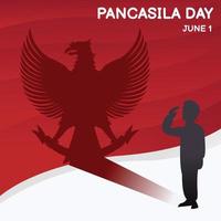 illustratie vectorafbeelding van silhouet die de vlag groet, het symbool van garuda pancasila weergeeft, perfect voor pancasila-dag, natie, vieren, wenskaart, enz. vector