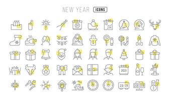 set van lineaire iconen van het nieuwe jaar vector