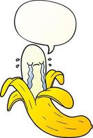 cartoon huilende banaan en tekstballon in vloeiende verloopstijl vector