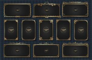 gouden vintage frame collectie, decoratieve rand set, gedessineerde ontwerpelementen, frame vector geïsoleerd op zwarte achtergrond