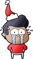 gradiëntcartoon van een huilende man met een kerstmuts vector