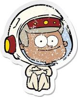 verontruste sticker van een gelukkige cartoon van een astronaut vector