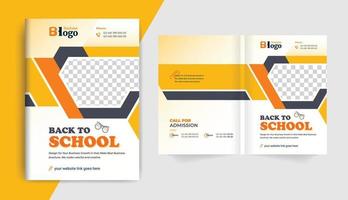 kleurrijk modern terug naar schoolonderwijs toelatingsbrochure omslaglay-outontwerp voor zakelijke en zakelijke thema's vector