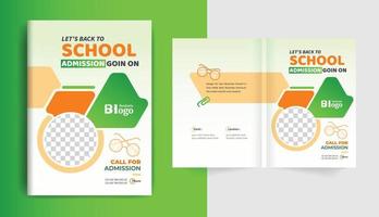 kleurrijk modern terug naar schoolonderwijs toelatingsbrochure omslaglay-outontwerp voor zakelijke en zakelijke thema's vector