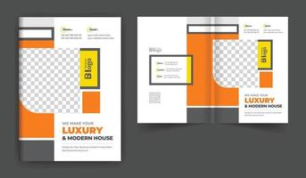 onroerend goed of bouw zakelijke brochure omslagontwerp thema sjabloon. abstracte kleurrijke creatieve en moderne tweevoudige lay-out met meerdere pagina's vector