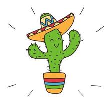 Mexicaanse schattige cactussen met sombrero. doodle stijl, felle kleuren vector