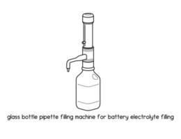 handmatige kleine glazen fles pipet vulmachine voor batterij elektrolyt vullen diagram voor experiment setup lab overzicht vectorillustratie vector