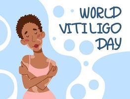 mooi meisje in een zwembroek en met vitiligo. ansichtkaart voor wereld vitiligo dag. vector