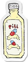 retro noodlijdende sticker van een cartoon oude fles pillen vector