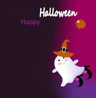 vector halloween poster wiih schattige boo, platte cartoon vectorillustratie