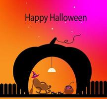 vector happy halloween poster, heks, hoed, schoenen, pot, pompoen. doodle cartoon collectie met decoraties voor de feestdagen.