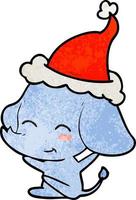 schattige getextureerde cartoon van een olifant met een kerstmuts vector