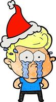 getextureerde cartoon van een huilende man met een kerstmuts vector