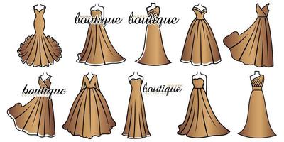trouwjurk boutique bruids pictogrammenset logo vector sjabloon illustratie ontwerp