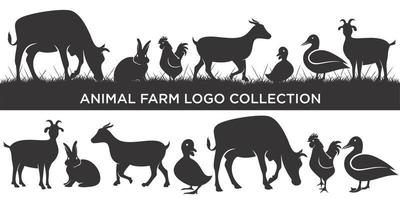 set van vee-logo met koe, kip, geit, eend, konijn en varken. badge of labellogo vector