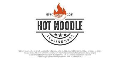 vintage hete noedels logo ontwerp. noodle chili en kom vector
