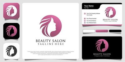 schoonheidsvrouwen met visitekaartje. logo ontwerpsjabloon vector