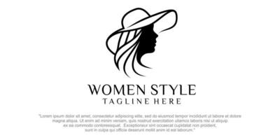 schoonheid vrouw stijl combinatie hoed en vrouwen icon set logo ontwerpsjabloon vector