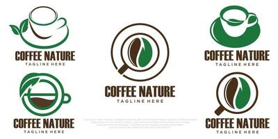 koffie logo ontwerpsjabloon, combinatie beker, boon en blad vector