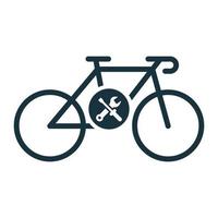 fiets met moersleutel reparatie concept silhouet pictogram. glyph-pictogram voor fietsservice. monteur werkplaats voor fietstransport logo. geïsoleerde vectorillustratie. vector