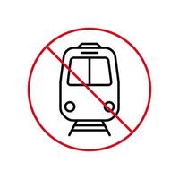 geen trein zwarte lijn verbod pictogram. spoorwegvervoer verboden overzichtspictogram. spoorweg rood stop cirkel symbool. spoor weg station beperkt teken. alarmtrein verboden. geïsoleerde vectorillustratie. vector