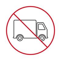 verbieden voertuig vrachtwagen rood stop symbool. geen toegestane parkeerplaats vrachtwagen verkeersbord. verboden lading van verplaatsen overzichtspictogram. verbod koeriersvrachtwagen leveren pakket zwarte lijn icoon. geïsoleerde vectorillustratie. vector