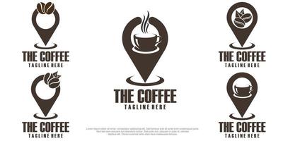 koffiekopje en koffieboon punt pictogrammenset logo ontwerpsjabloon vector