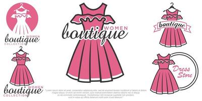 elegante logosjabloon voor modeontwerperbedrijf met roze jurkjurkvorm vector