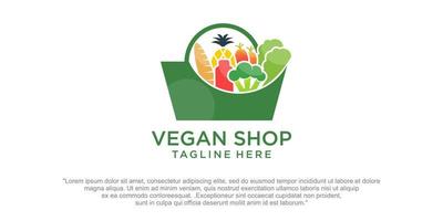 groente winkel. combinatie vegan en tassenwinkel. logo sjabloonontwerp premium vector