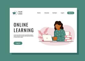 illustratie met een vrouw die werkt op een laptop online onderwijs vector