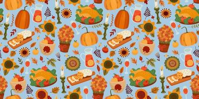vrolijke Thanksgiving. naadloos patroon met feestelijke tafel, vectorontwerp vector