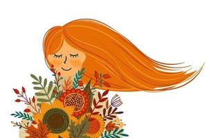 herfst illustratie met schattige vrouw. vectorontwerp voor kaart, poster, flyer, web en ander gebruik vector