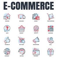 set van e-commerce pictogram logo vectorillustratie. mand, megafoon, retour, cadeau, kwaliteit, bestelwagen en meer pack-symboolsjabloon voor grafische en webdesigncollectie vector