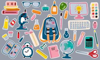 terug naar school. schoolstickerset. vectorillustratie. vector