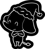 schattige cartoon icoon van een olifant met een kerstmuts vector