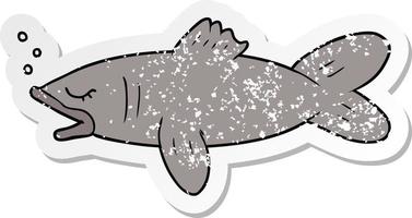 verontruste sticker van een cartoonvis vector