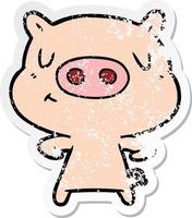 noodlijdende sticker van een varken met cartooninhoud vector
