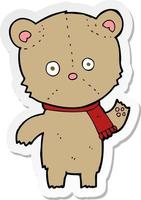 sticker van een cartoon zwaaiende teddybeer vector