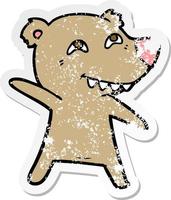 verontruste sticker van een tekenfilmbeer die danst vector