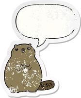 cartoon bever en tekstballon noodlijdende sticker vector