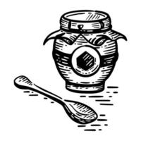 vector zwart-wit afbeelding schets van een pot honing en een spoon
